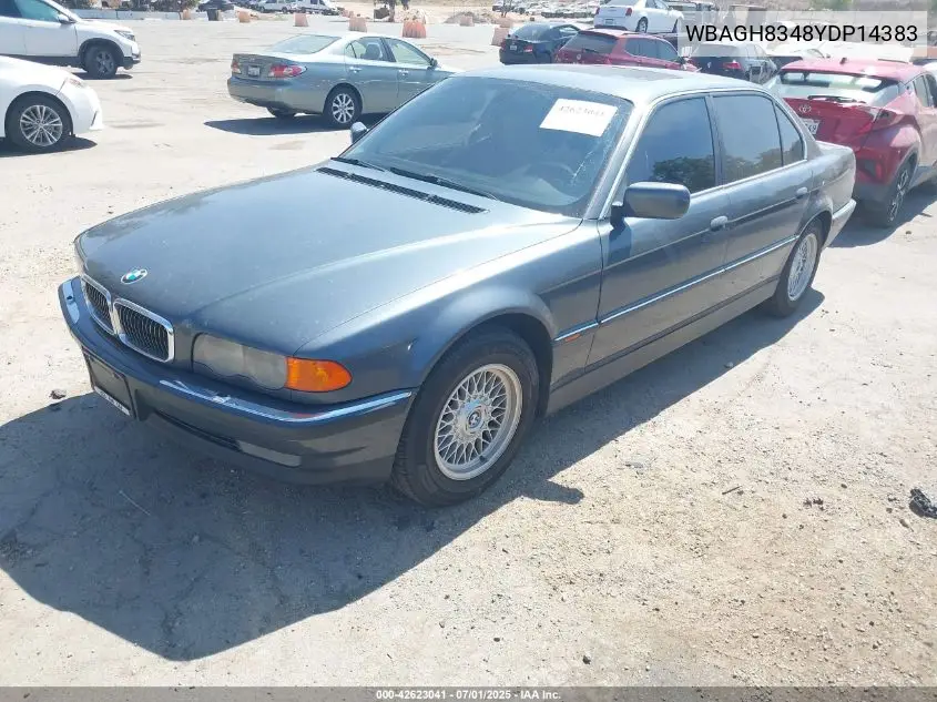 2000 BMW 740Il VIN: WBAGH8348YDP14383 Lot: 42623041