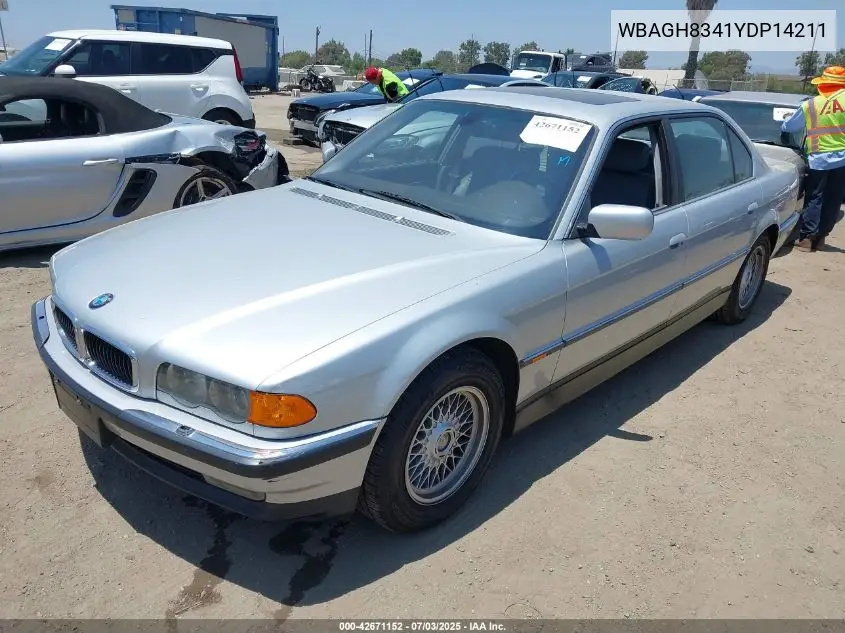 2000 BMW 740Il VIN: WBAGH8341YDP14211 Lot: 42671152