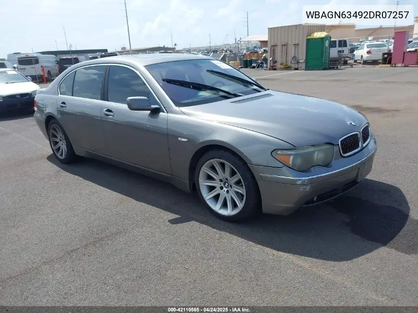 2002 BMW 745Li VIN: WBAGN63492DR07257 Lot: 42110565