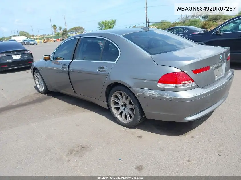 2002 BMW 745Li VIN: WBAGN63492DR07257 Lot: 42110565