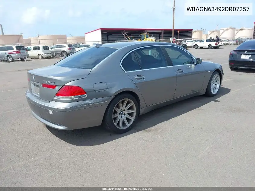 2002 BMW 745Li VIN: WBAGN63492DR07257 Lot: 42110565