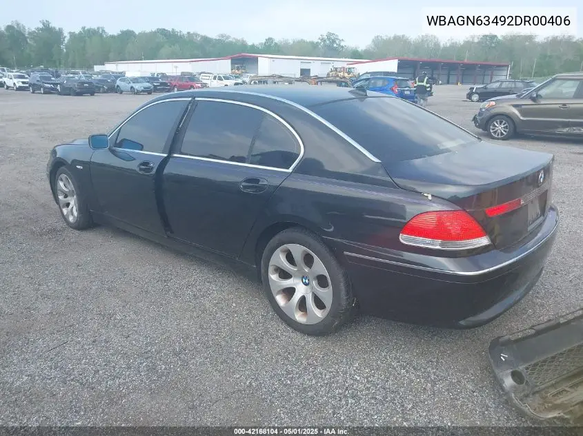 2002 BMW 745Li VIN: WBAGN63492DR00406 Lot: 42168104