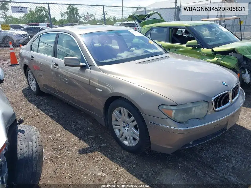 2002 BMW 745Li VIN: WBAGN63452DR05831 Lot: 42383872