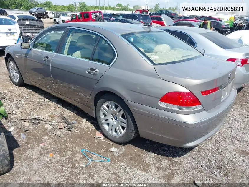 2002 BMW 745Li VIN: WBAGN63452DR05831 Lot: 42383872
