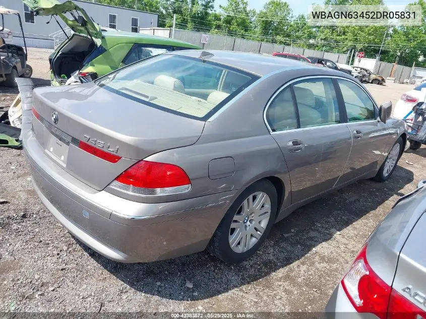 2002 BMW 745Li VIN: WBAGN63452DR05831 Lot: 42383872