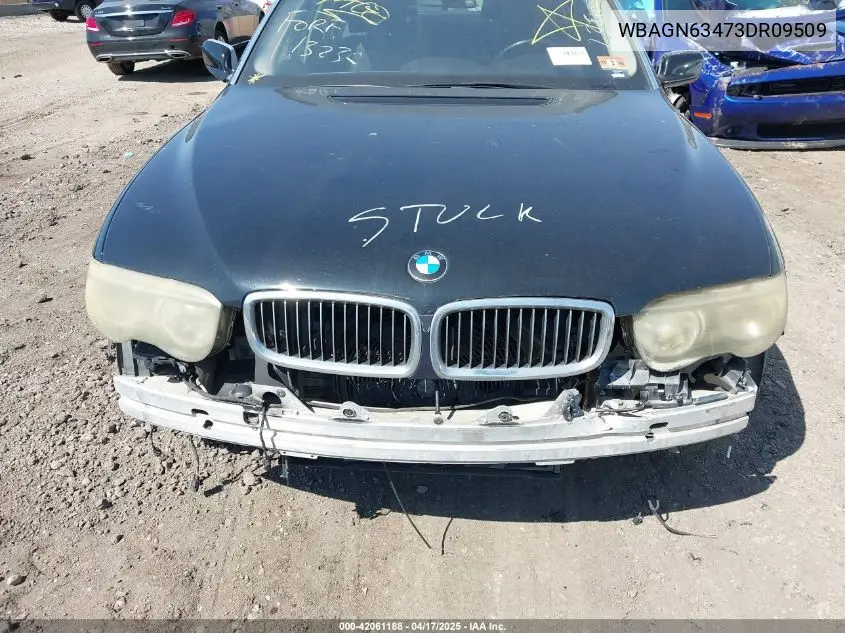 2003 BMW 745Li VIN: WBAGN63473DR09509 Lot: 42061188