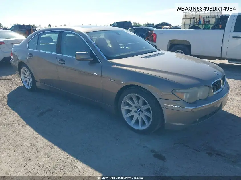 2003 BMW 745 Li VIN: WBAGN63493DR14954 Lot: 42219740