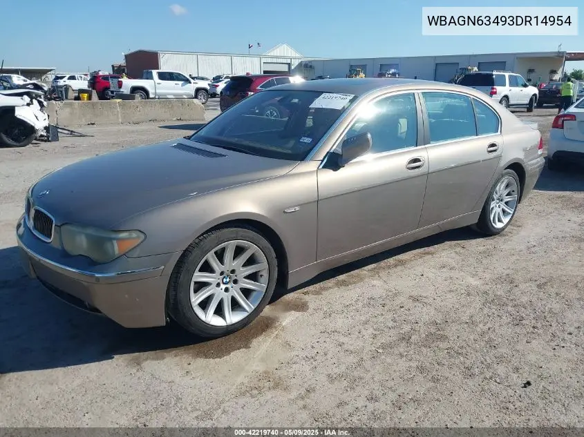 2003 BMW 745 Li VIN: WBAGN63493DR14954 Lot: 42219740