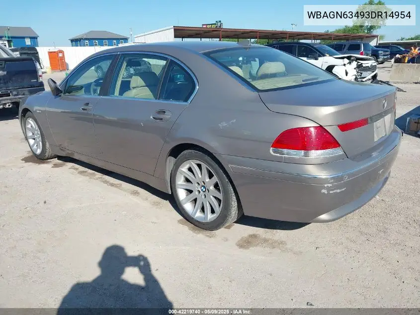 2003 BMW 745 Li VIN: WBAGN63493DR14954 Lot: 42219740
