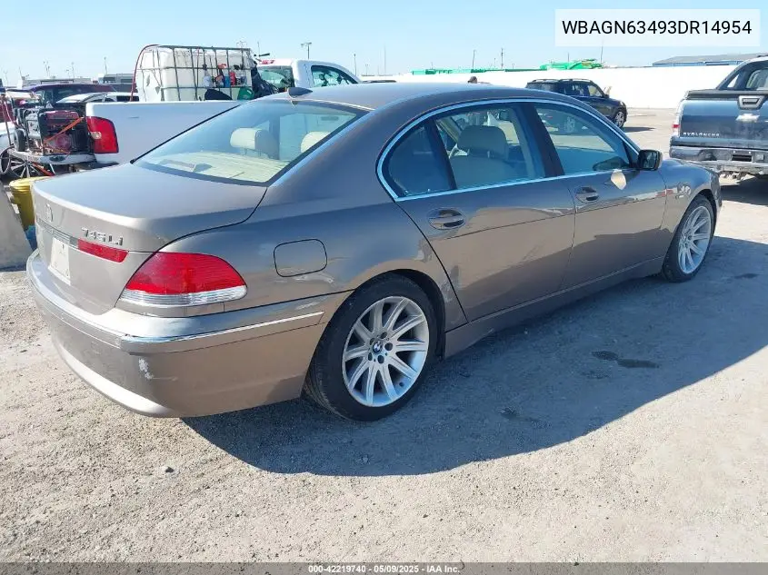 2003 BMW 745 Li VIN: WBAGN63493DR14954 Lot: 42219740