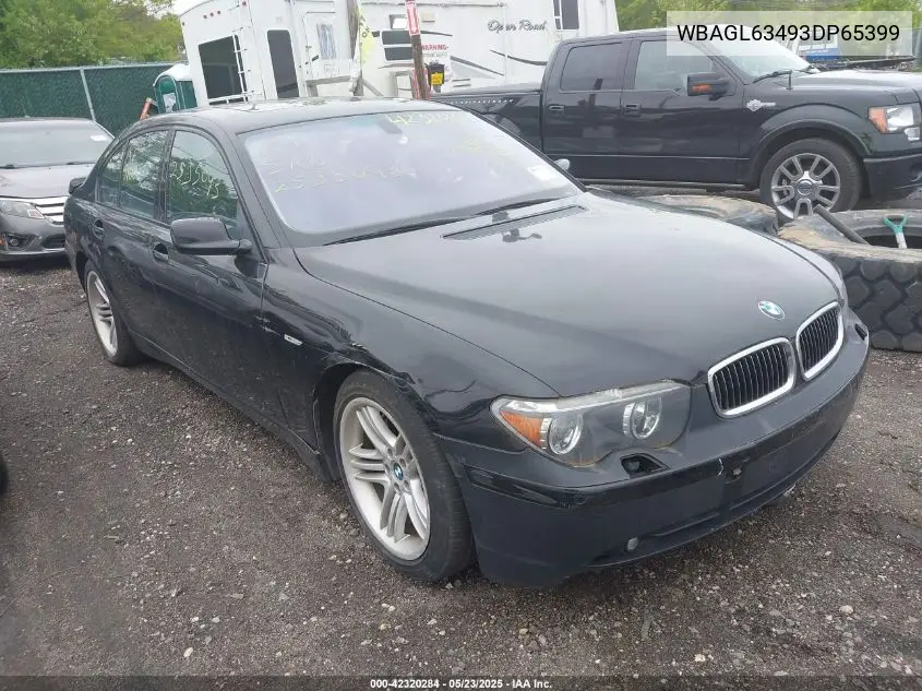 2003 BMW 745I VIN: WBAGL63493DP65399 Lot: 42320284