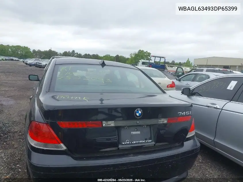 2003 BMW 745I VIN: WBAGL63493DP65399 Lot: 42320284