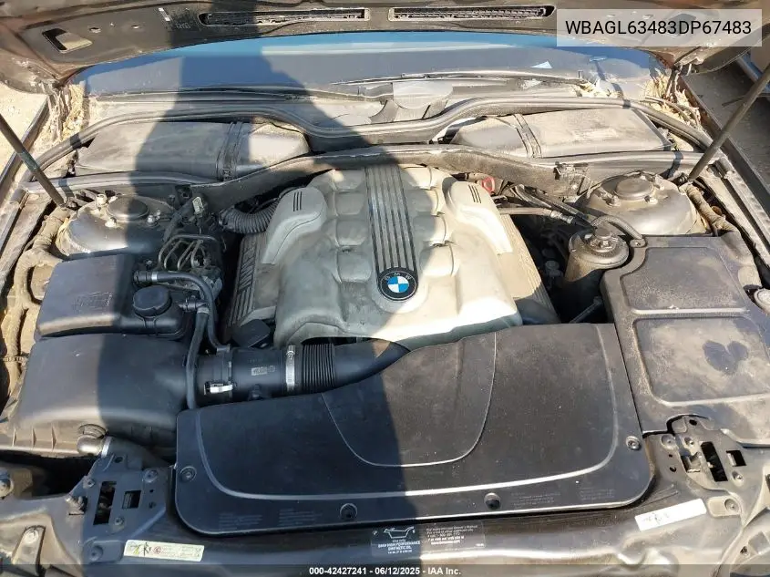 2003 BMW 745I VIN: WBAGL63483DP67483 Lot: 42427241
