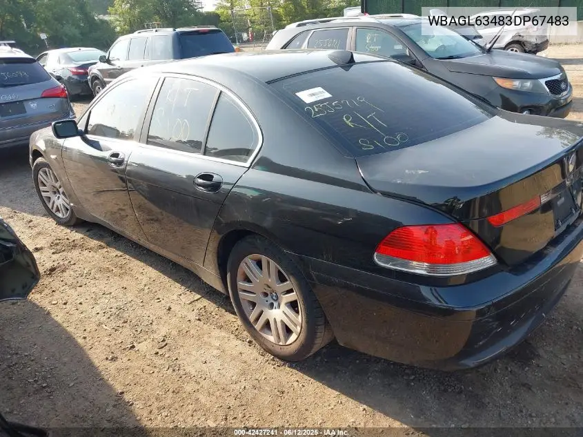 2003 BMW 745I VIN: WBAGL63483DP67483 Lot: 42427241