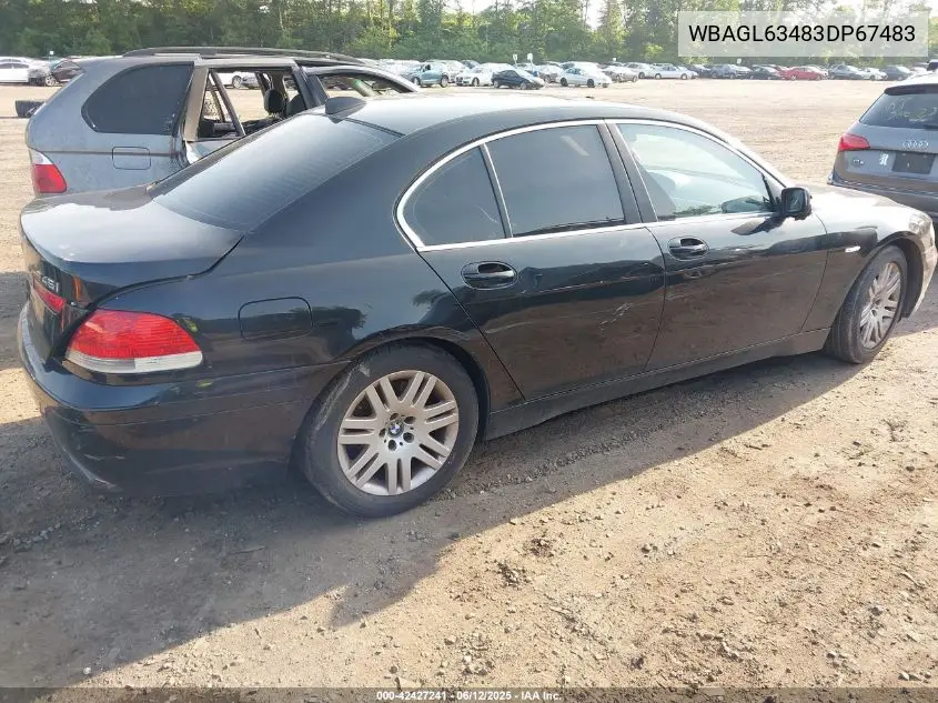 2003 BMW 745I VIN: WBAGL63483DP67483 Lot: 42427241
