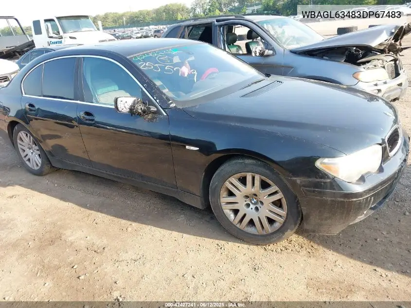 2003 BMW 745I VIN: WBAGL63483DP67483 Lot: 42427241