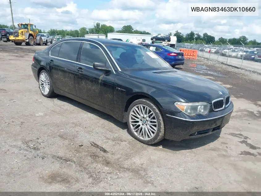 2003 BMW 760Li VIN: WBAGN83463DK10660 Lot: 42521244