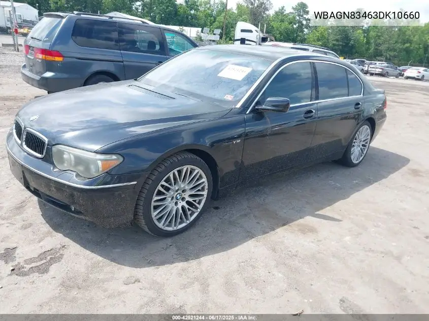 2003 BMW 760Li VIN: WBAGN83463DK10660 Lot: 42521244