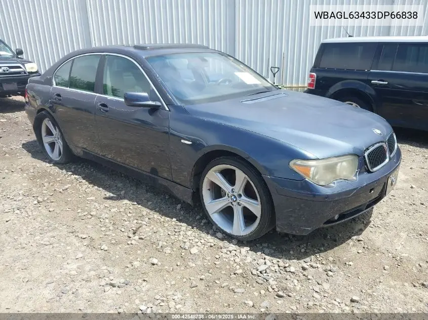 2003 BMW 745I VIN: WBAGL63433DP66838 Lot: 42548738