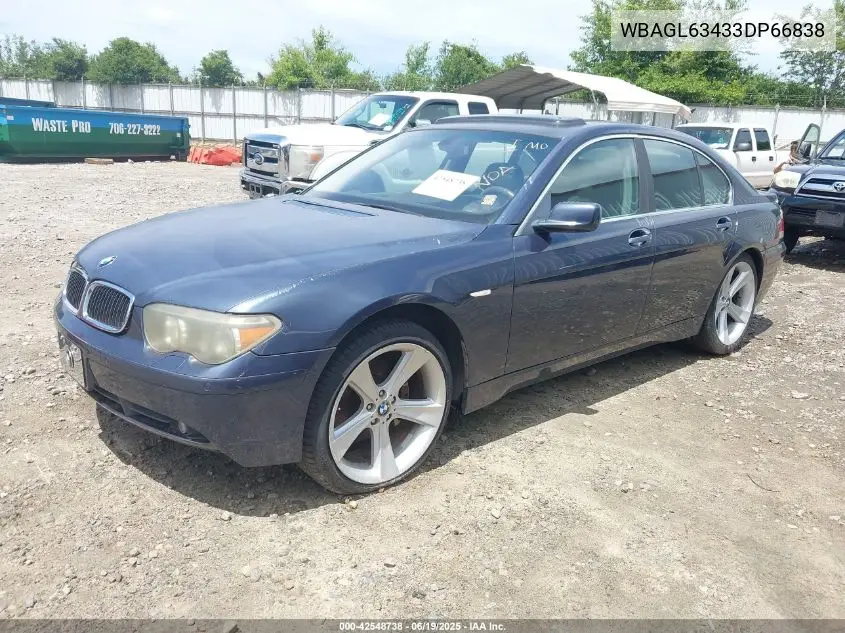 2003 BMW 745I VIN: WBAGL63433DP66838 Lot: 42548738
