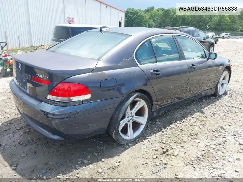 2003 BMW 745I VIN: WBAGL63433DP66838 Lot: 42548738