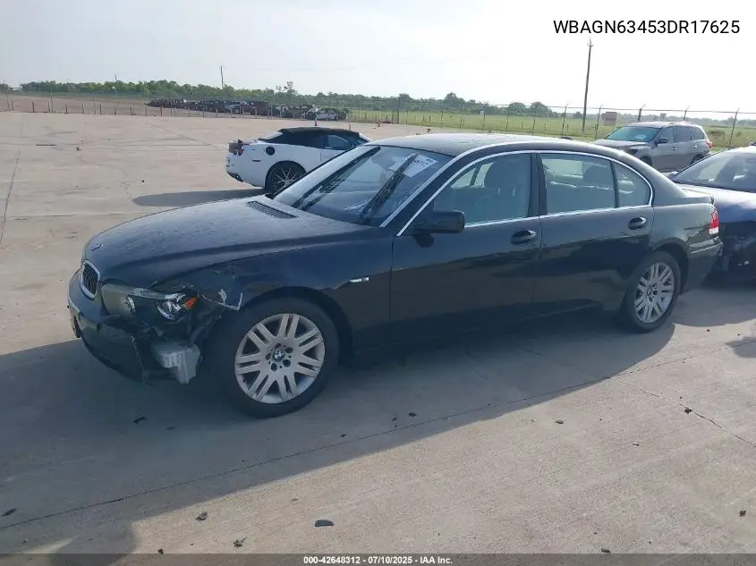 2003 BMW 745Li VIN: WBAGN63453DR17625 Lot: 42648312