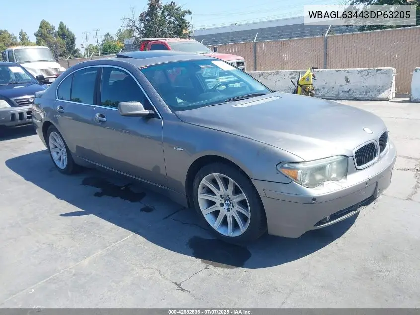 2003 BMW 745I VIN: WBAGL63443DP63205 Lot: 42682836