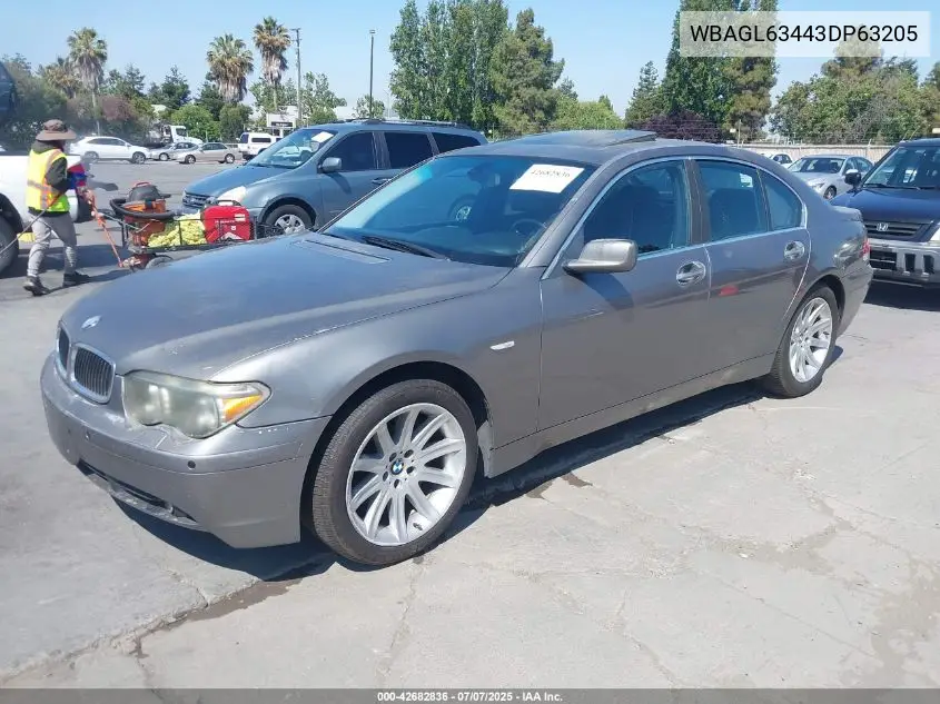 2003 BMW 745I VIN: WBAGL63443DP63205 Lot: 42682836