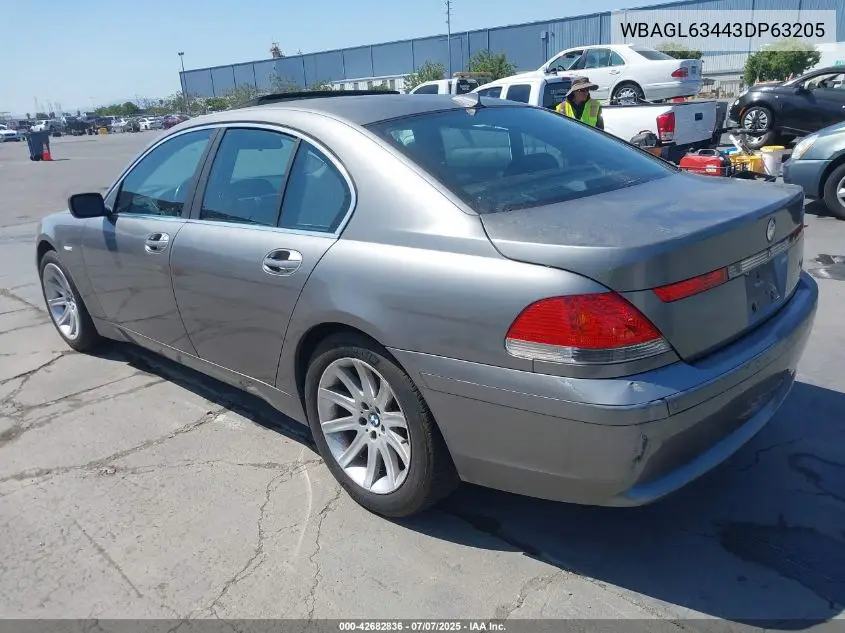 2003 BMW 745I VIN: WBAGL63443DP63205 Lot: 42682836