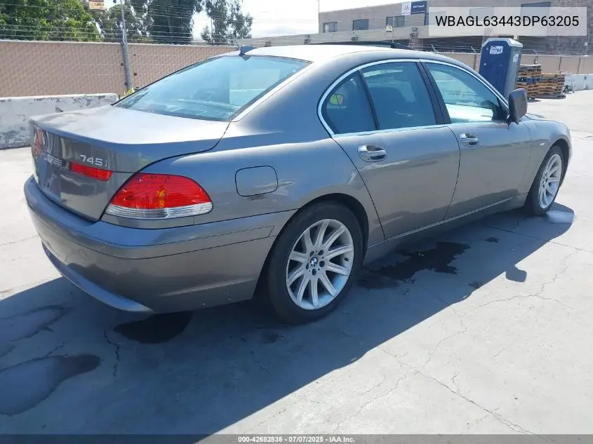 2003 BMW 745I VIN: WBAGL63443DP63205 Lot: 42682836