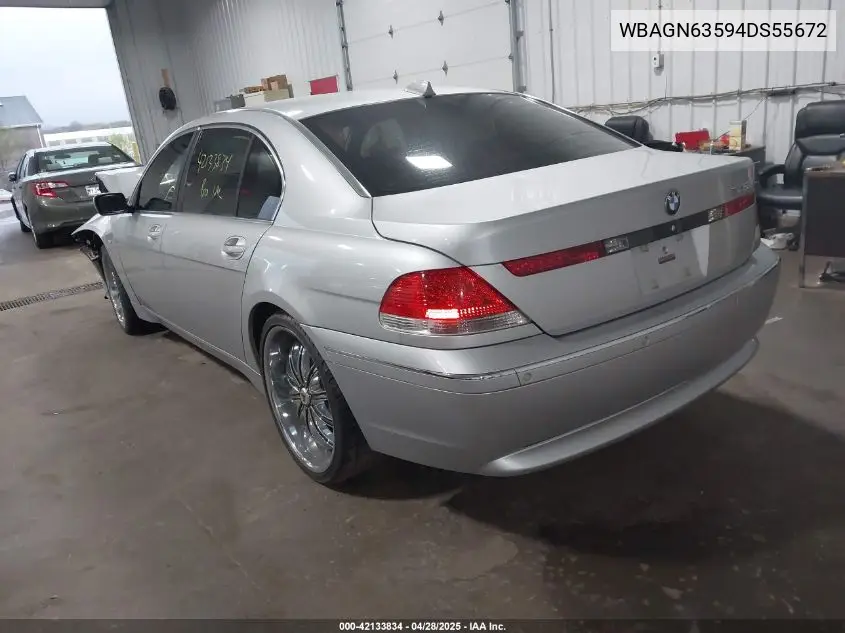 2004 BMW 745Li VIN: WBAGN63594DS55672 Lot: 42133834