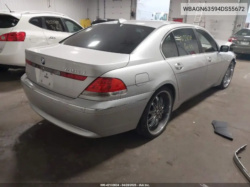 2004 BMW 745Li VIN: WBAGN63594DS55672 Lot: 42133834