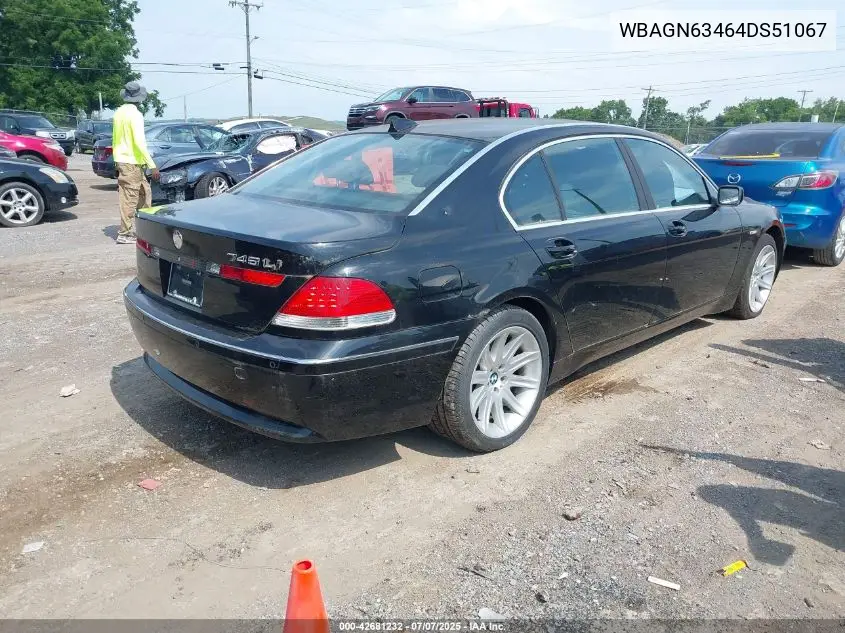 2004 BMW 745Li VIN: WBAGN63464DS51067 Lot: 42681232
