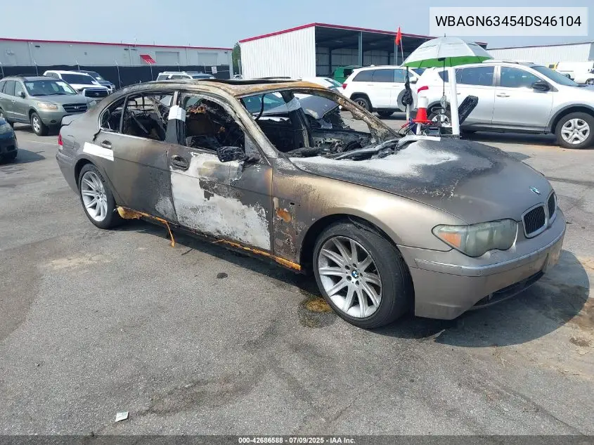2004 BMW 745Li VIN: WBAGN63454DS46104 Lot: 42686588