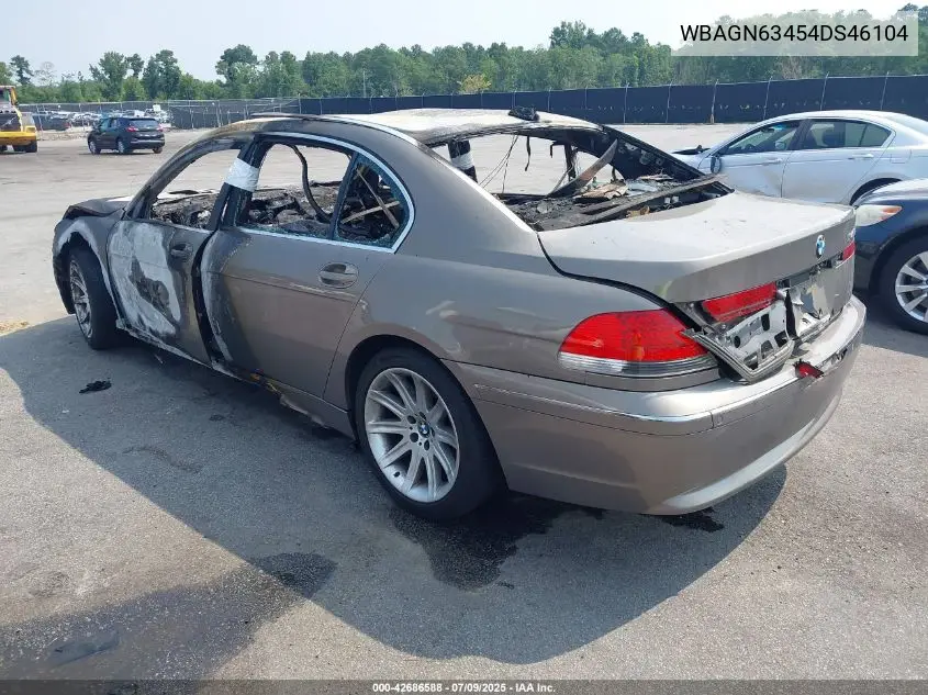2004 BMW 745Li VIN: WBAGN63454DS46104 Lot: 42686588