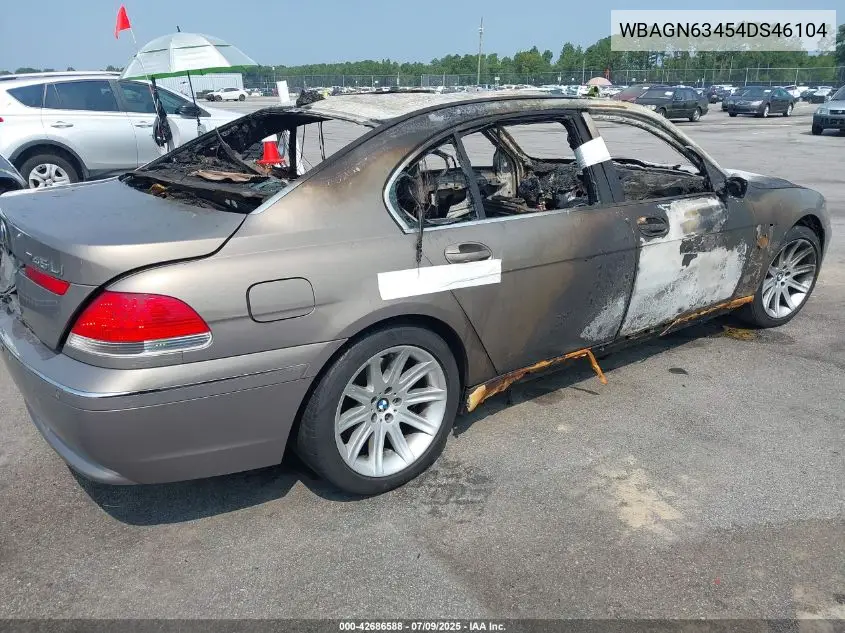 2004 BMW 745Li VIN: WBAGN63454DS46104 Lot: 42686588