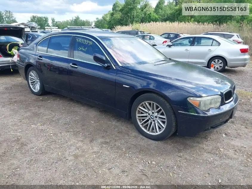 2005 BMW 745Li VIN: WBAGN63515DS58163 Lot: 42133398