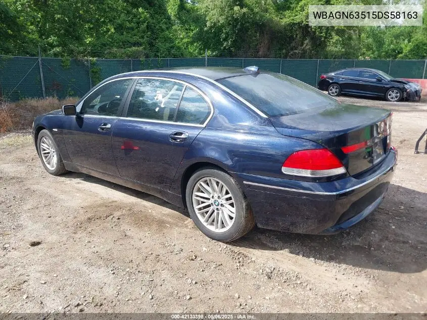 2005 BMW 745Li VIN: WBAGN63515DS58163 Lot: 42133398