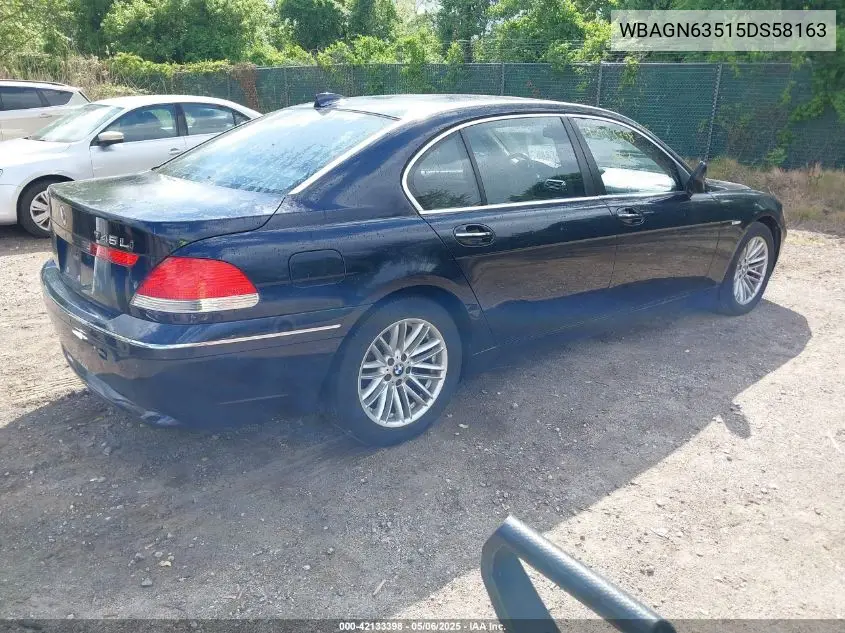 2005 BMW 745Li VIN: WBAGN63515DS58163 Lot: 42133398