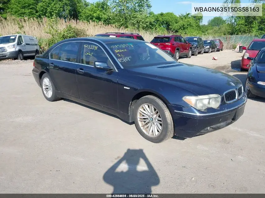 2005 BMW 745Li VIN: WBAGN63515DS58163 Lot: 42564631