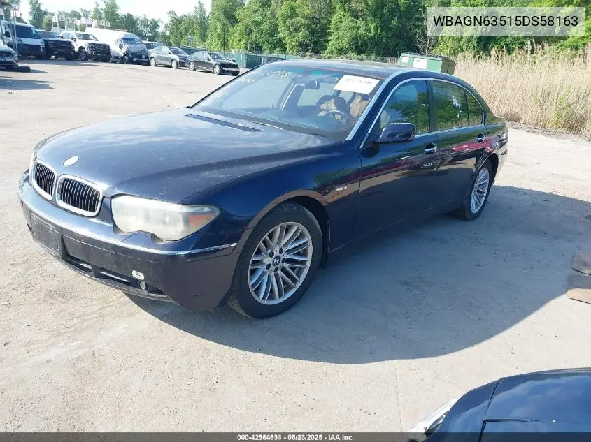 2005 BMW 745Li VIN: WBAGN63515DS58163 Lot: 42564631