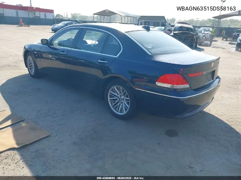 2005 BMW 745Li VIN: WBAGN63515DS58163 Lot: 42564631
