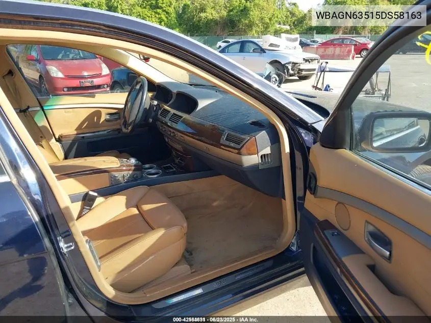 2005 BMW 745Li VIN: WBAGN63515DS58163 Lot: 42564631