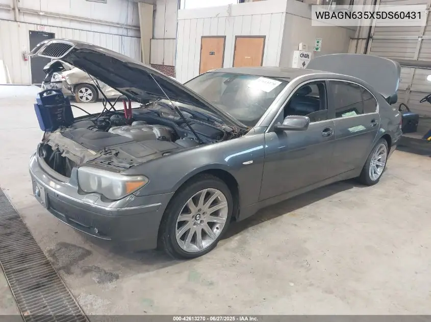2005 BMW 745Li VIN: WBAGN635X5DS60431 Lot: 42613270