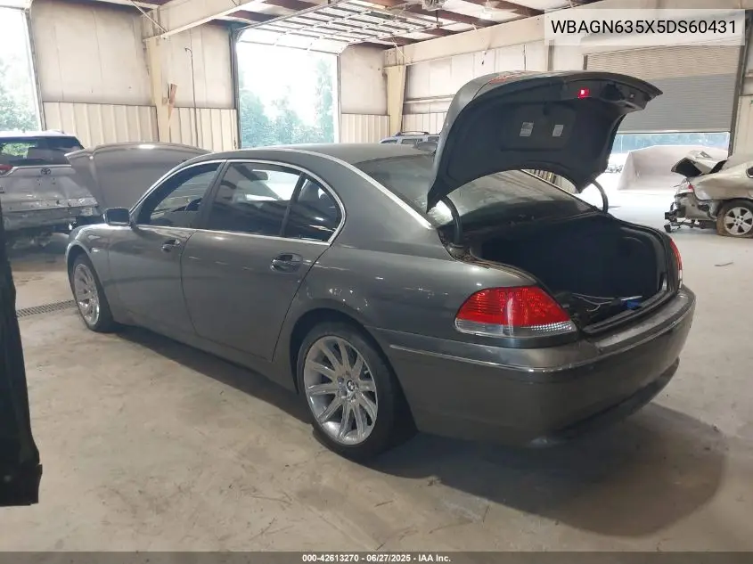 2005 BMW 745Li VIN: WBAGN635X5DS60431 Lot: 42613270