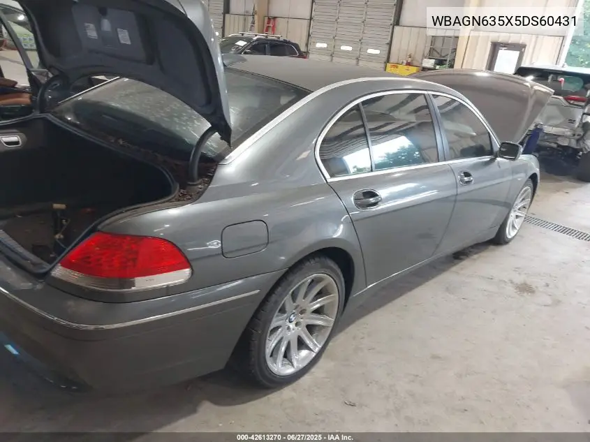 2005 BMW 745Li VIN: WBAGN635X5DS60431 Lot: 42613270