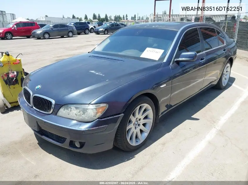 2006 BMW 750Li Li VIN: WBAHN83516DT62251 Lot: 42552307