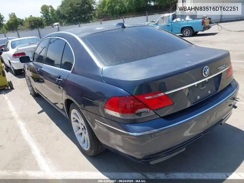 2006 BMW 750Li Li VIN: WBAHN83516DT62251 Lot: 42552307