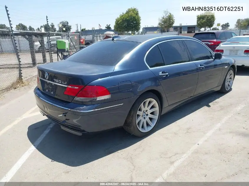 2006 BMW 750Li Li VIN: WBAHN83516DT62251 Lot: 42552307