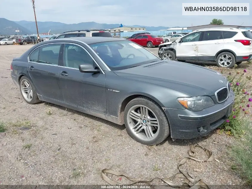 2006 BMW 760Li VIN: WBAHN03586DD98118 Lot: 42581262